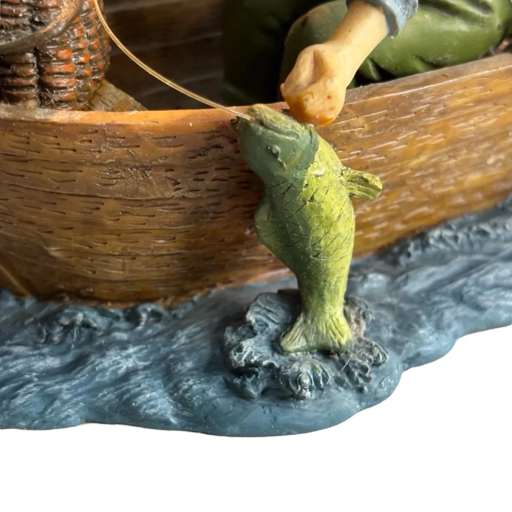 Vintage JSNY Decorative Fisherman Table Accent Lamp Night Light Row Boat Dog